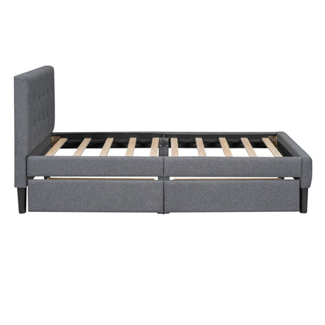 Twin Size Upholstered Platform Bed With 2 Drawers - Gray - Furniture Home Direct
