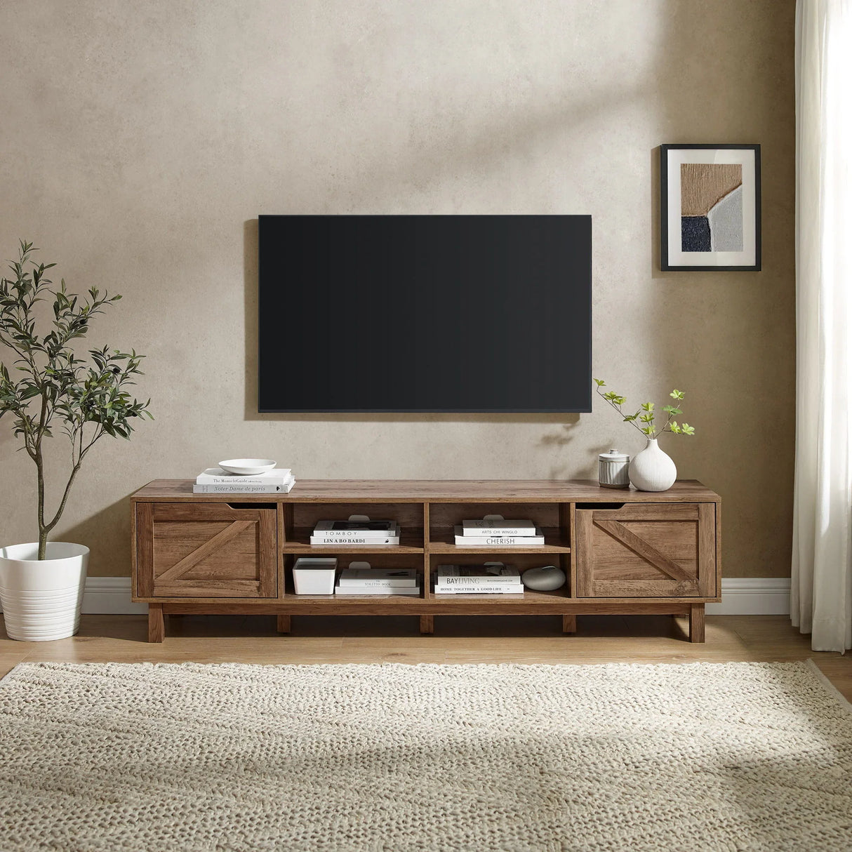 Rustic Barndoor Open-Storage TV Stand For TVs Up To 80" - Furniture Home Direct