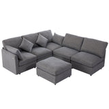 Sectional Sofa, Modular With USB Ports And Ottoman, Grey - Furniture Home Direct