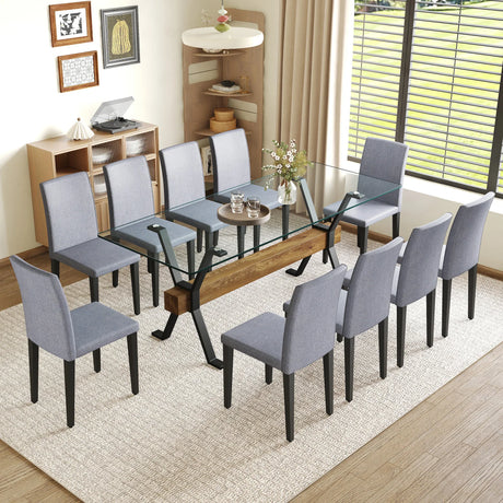 Dining Set Modern Tempered Glass Top With 10 Chairs Gray - Furniture Home Direct