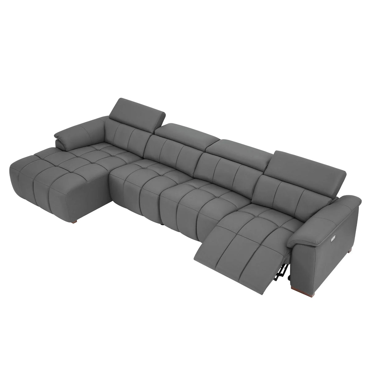 Reclining Leather Sectional with USB Port - Gray - Furniture Home Direct