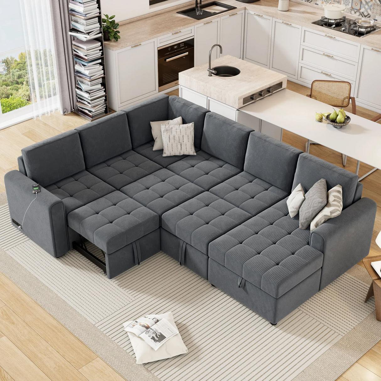 U-Shaped Sofa Sectional Sofa Pull-Out Sofa Bed With A Storage Chaise Lounge, Charging Devices For Living Room - Furniture Home Direct