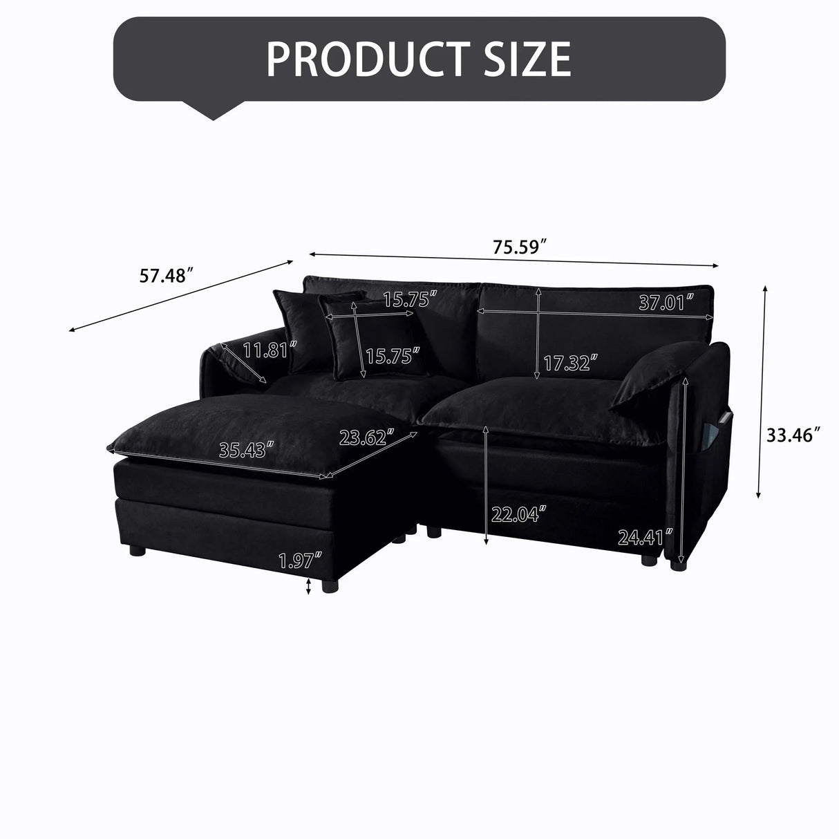 Modern Comfy Deep Seat Modular Sectional Sofa Cloud Couch With Ottoman - Furniture Home Direct
