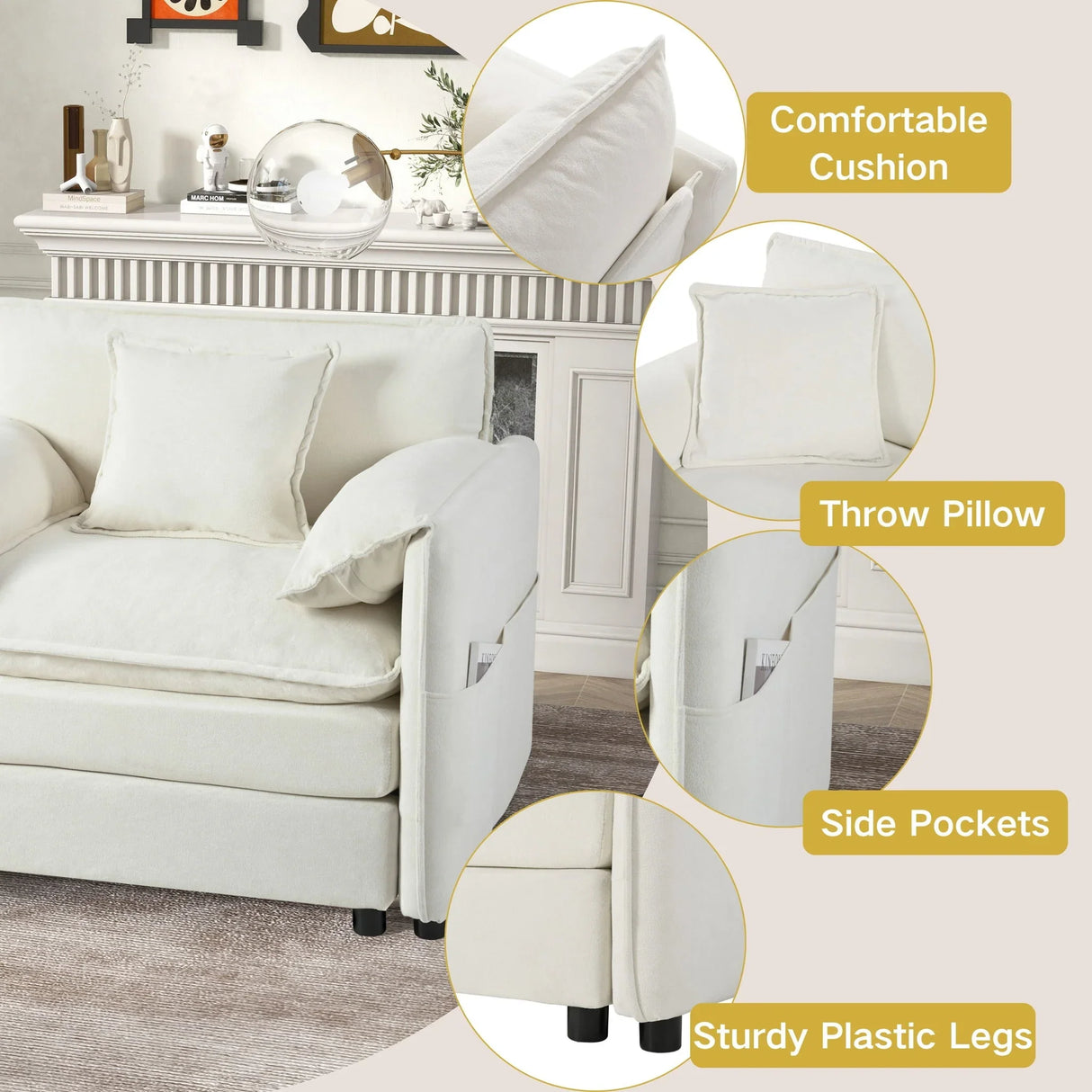 Modern Comfy Deep Seat Modular Sectional Sofa Cloud Couch With Ottoman - Furniture Home Direct