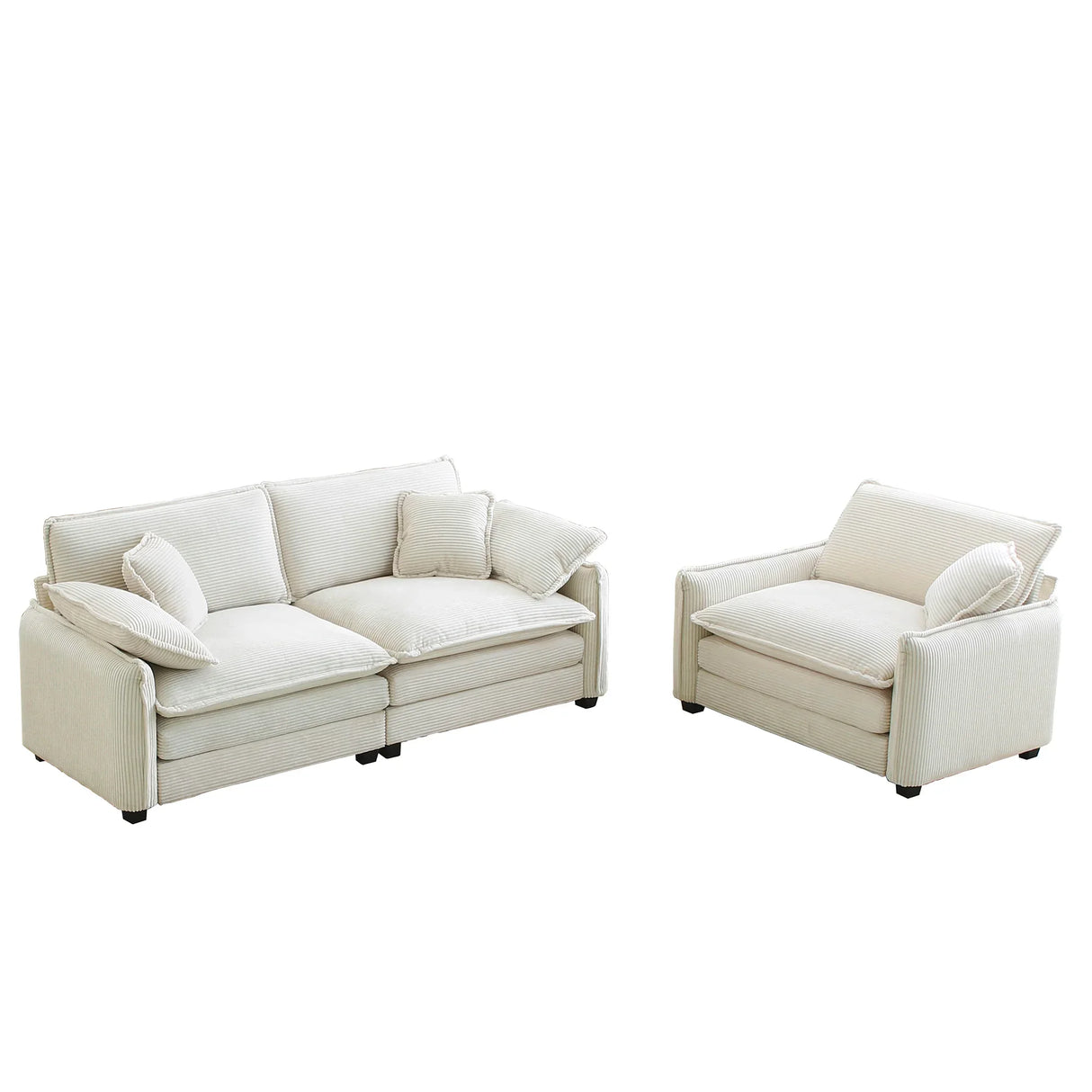 Modern Corduroy Loveseat and Chair - Beige - Furniture Home Direct
