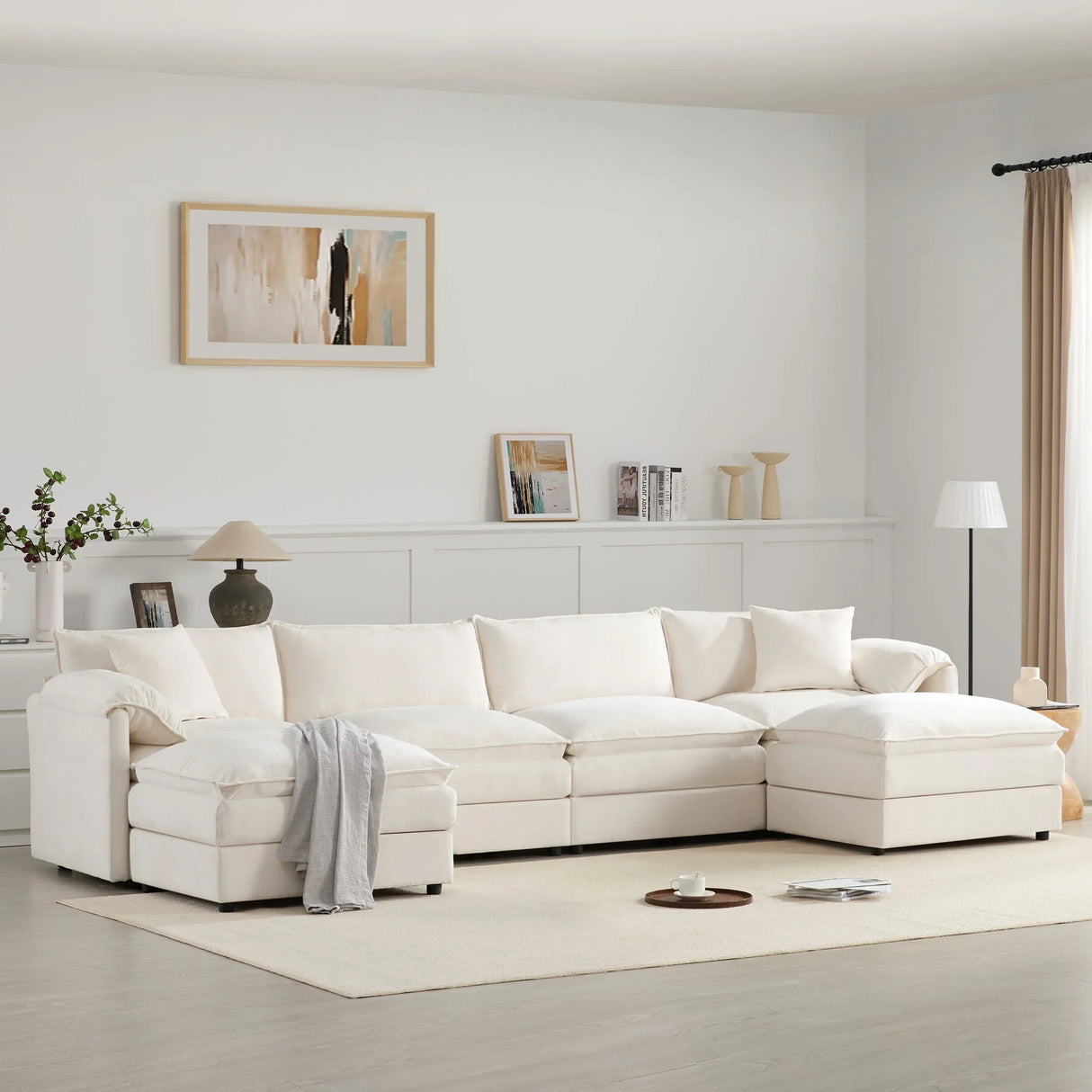 Modular Sectional With Deep And Wide Seat, Cloud Couch Set With Double Cushions Sofa With Movable Ottoman - Furniture Home Direct