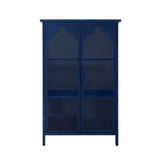 2 Doors Metal Storage Cabinet With Glass Doors - Dark Blue - Furniture Home Direct