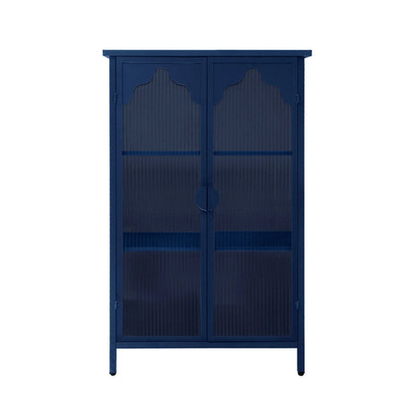 2 Doors Metal Storage Cabinet With Glass Doors - Dark Blue - Furniture Home Direct