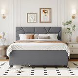 Upholstered Platform Bed With Brick Pattern Headboard And Twin Long Size Trundle - Furniture Home Direct