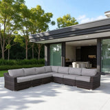 Contemporary Outdoor Rattan Wicker Sectional Seating Group With Cushions - Furniture Home Direct