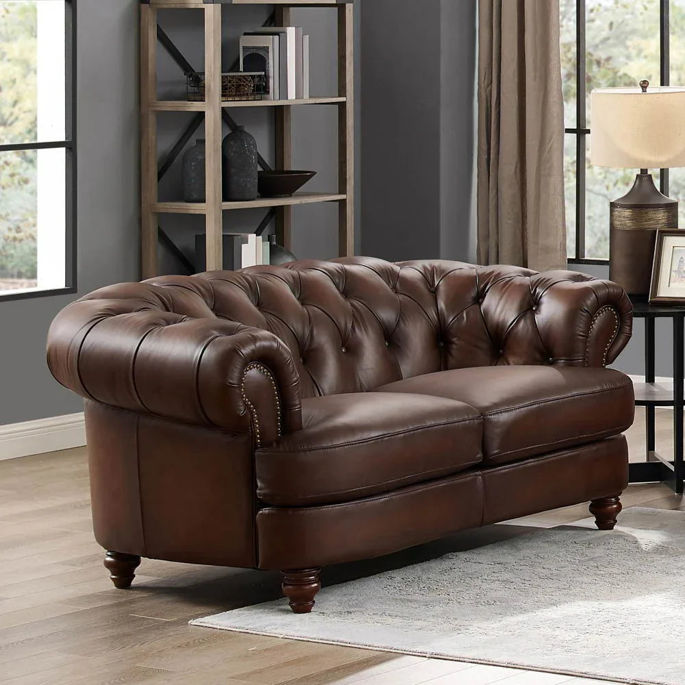 Newport - Leather Loveseat - Caramel - Furniture Home Direct