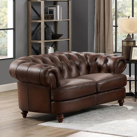 Newport - Leather Loveseat - Caramel - Furniture Home Direct