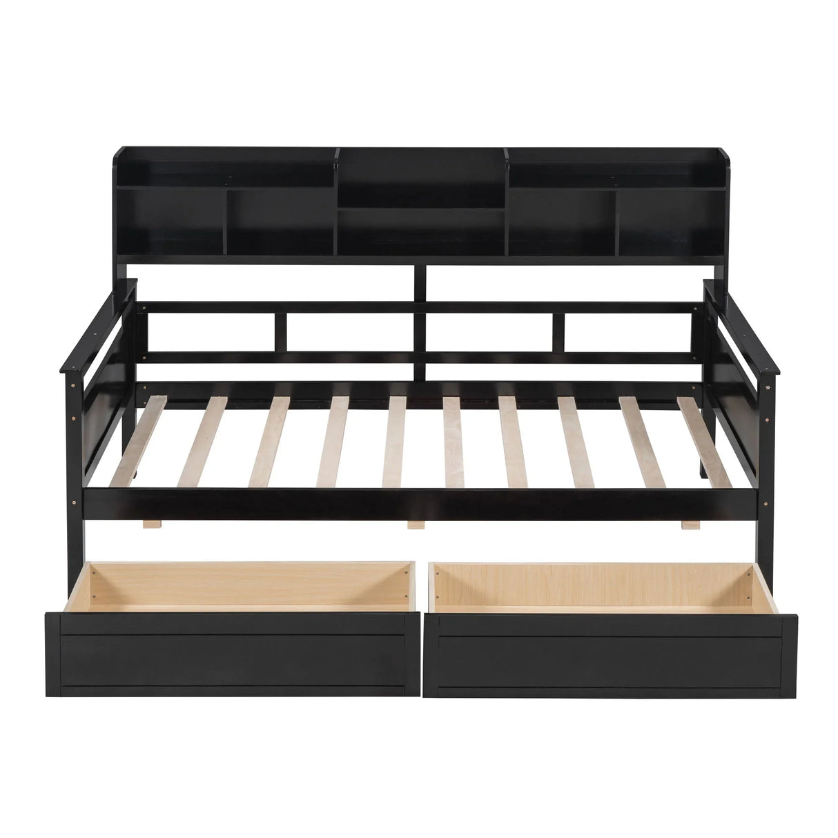 Daybed, Wood Slat Support, With Bedside Shelves And Two Drawers - Furniture Home Direct