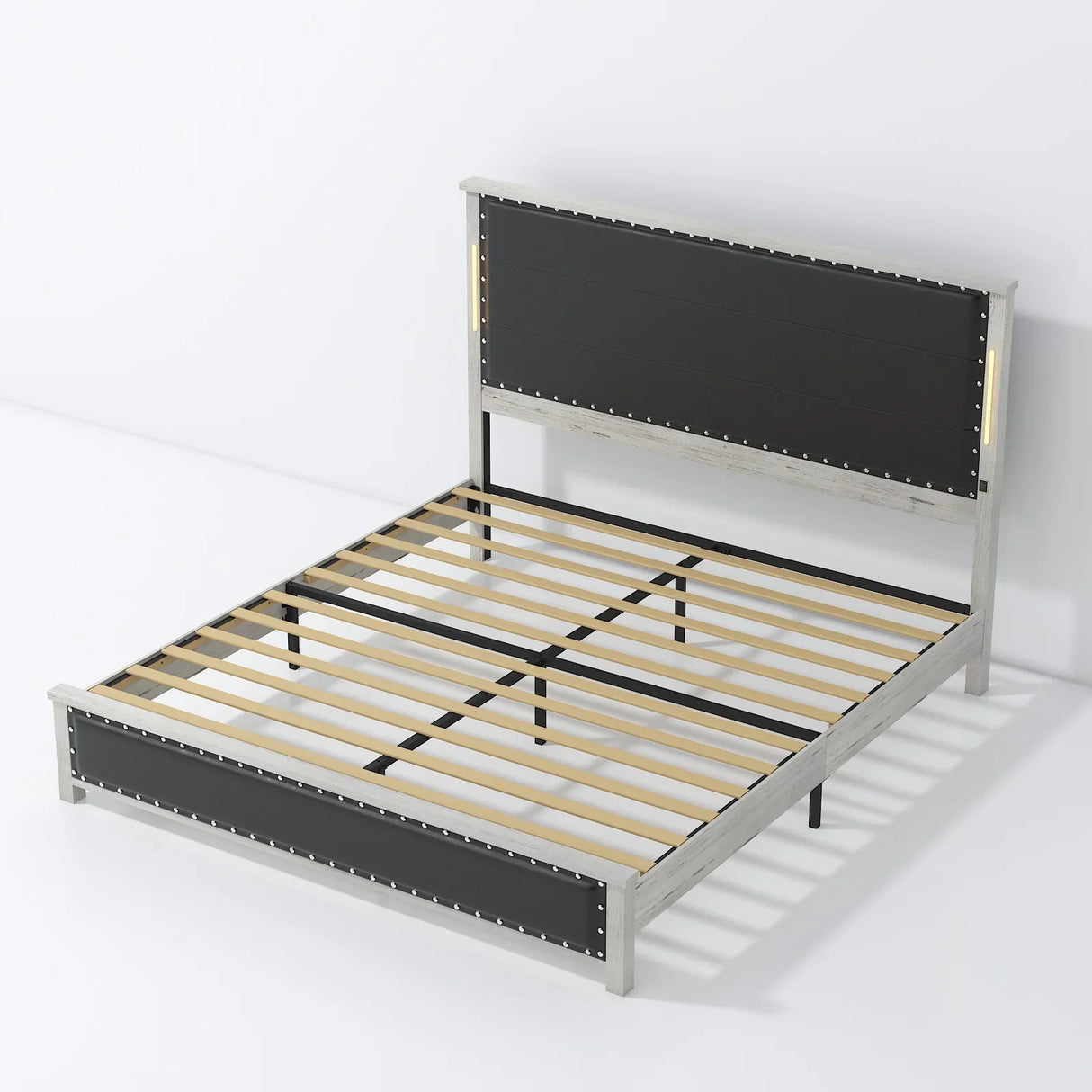 King Platform Bed With Upholstered Headboard Dark Gray - Furniture Home Direct