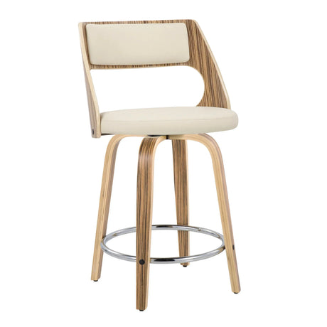 Cecina - Mid-Century Modern Fixed Height Counter Stool With Swivel With Round Footrest (Set of 2) - Zebra / Cream - Furniture Home Direct