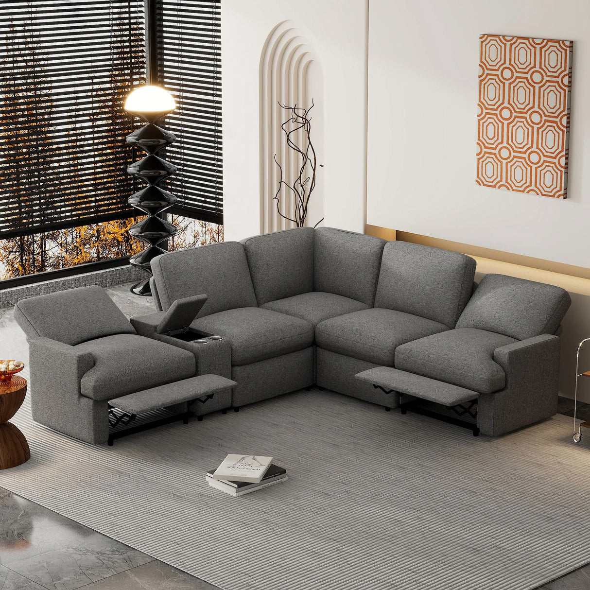 Power Recliner Corner Sofa Home Theater Reclining Sofa Sectional Couches With Storage Box, Cup Holders, USB Ports And Power Socket For Living Room - Furniture Home Direct