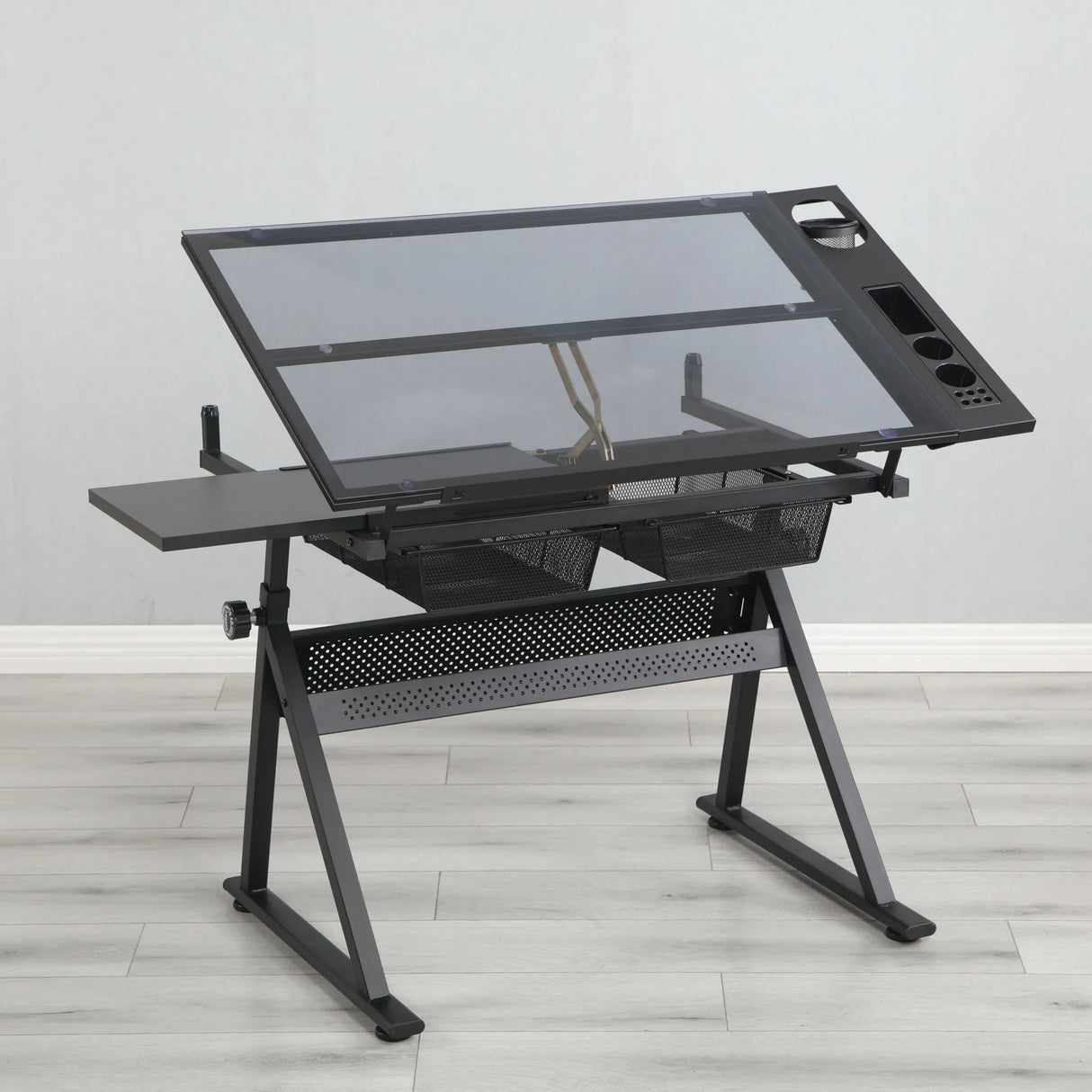 Adjustable Tempered Glass Drafting Printing Table With Chair - Furniture Home Direct