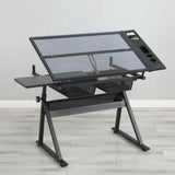 Adjustable Tempered Glass Drafting Printing Table With Chair - Furniture Home Direct