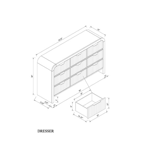 Fluted Dresser with LED Light, Edge Pulls, White Black Base