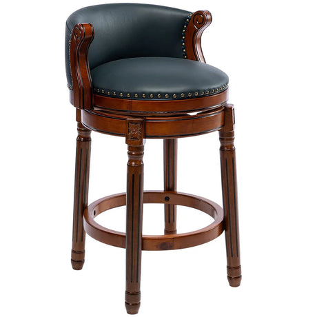 Seat Height 26'' Cow Top Leather Wooden Bar Stool, 360 Degree Swivel Bar Height Chair With Backs For Home Kitchen Counter - Furniture Home Direct