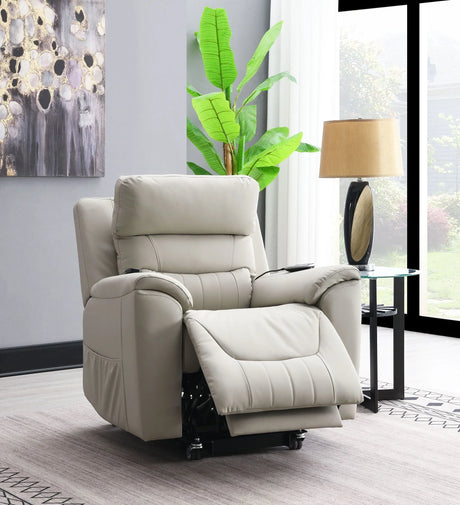 Marsha - Silicone Synthetic Leather Power Motion Recliner With Lift Heating Massage Chair - Light Gray - Furniture Home Direct