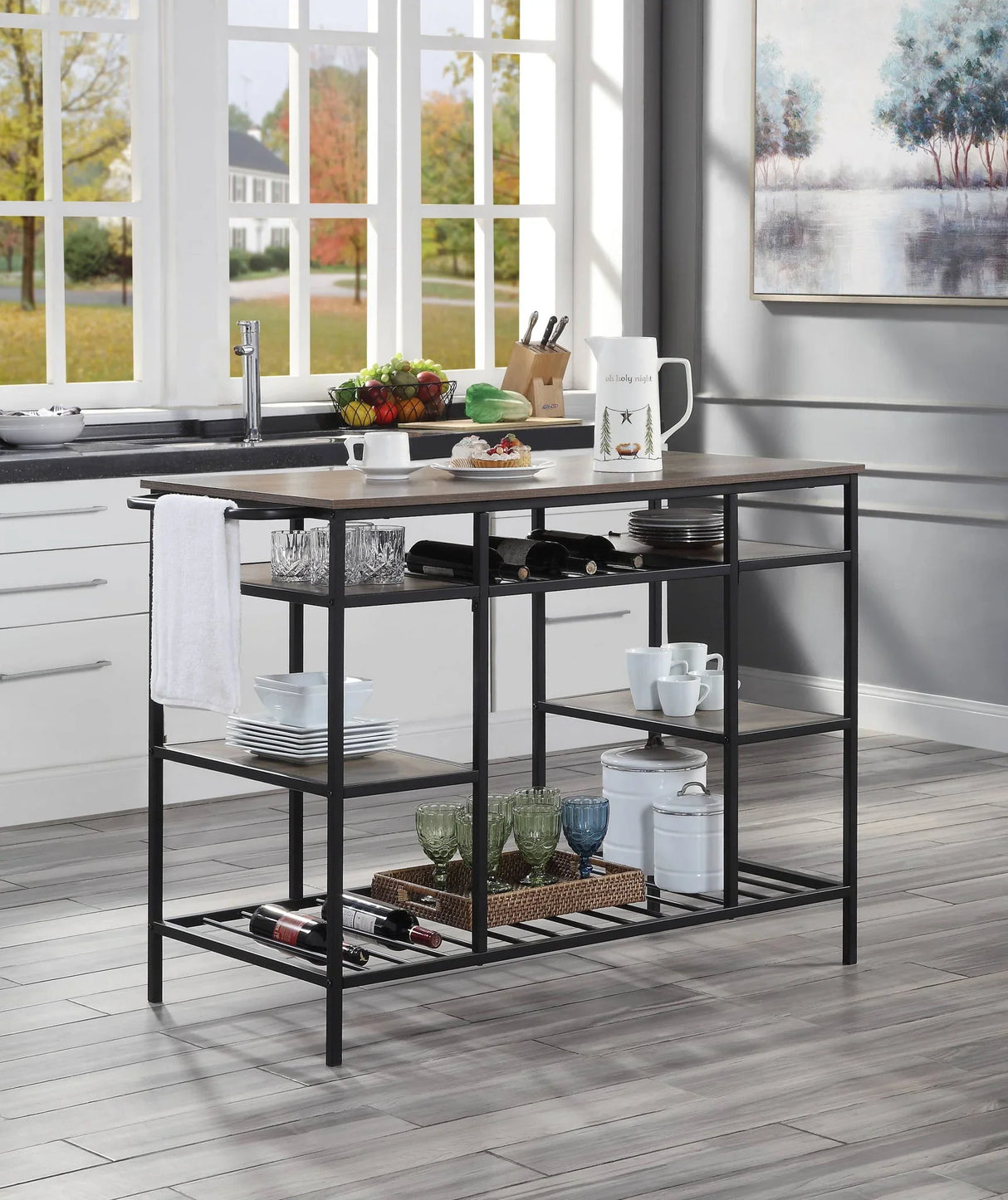 Lona - Kitchen Island - Rustic Oak / Black - Furniture Home Direct