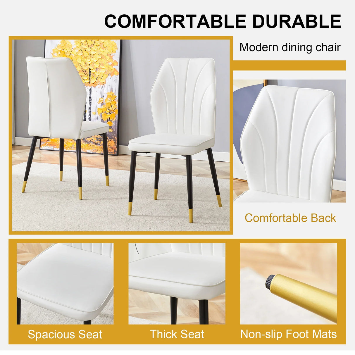Dining Chairs Set of 4 Modern PU Upholstered Sleek White - Furniture Home Direct