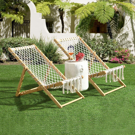 Bamboo Weaving Chair Set With Handwoven Rope For Patio And Living Spaces - Natural - Furniture Home Direct