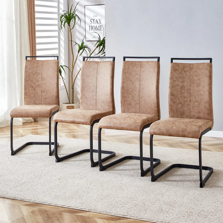 Dining Chairs Upholstered Modern Cantilever Steel Brown - Furniture Home Direct