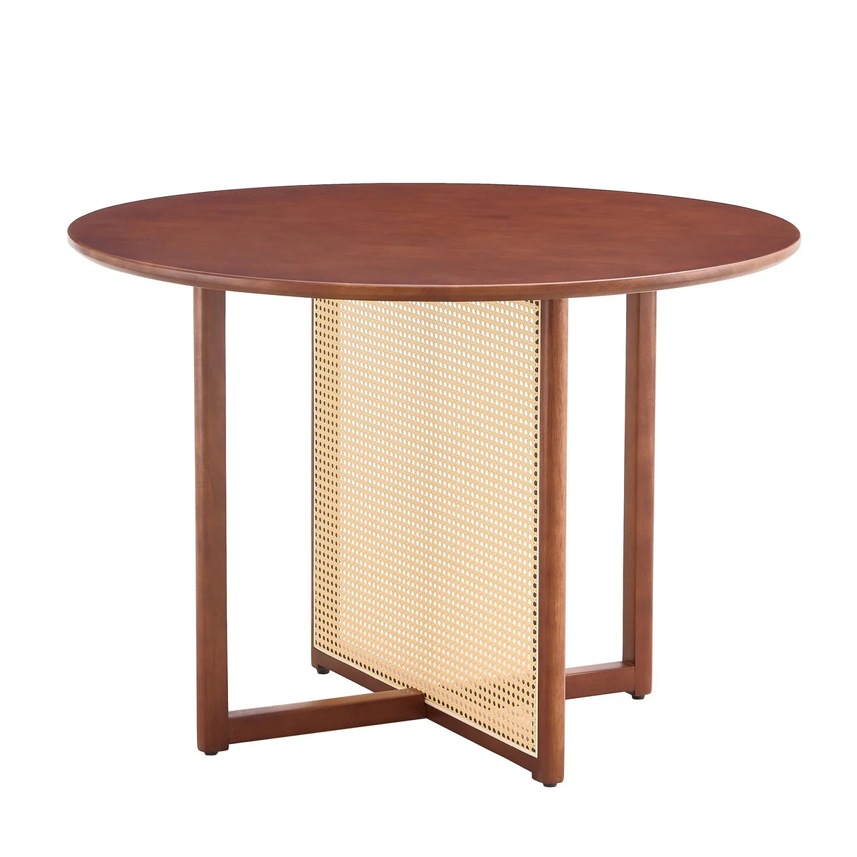 Retro Round Table With Imitation Rattan Rubber Wood - Walnut - Furniture Home Direct