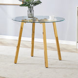 Dining Table Round Glass Top With Metal Base Finish Gold - Furniture Home Direct