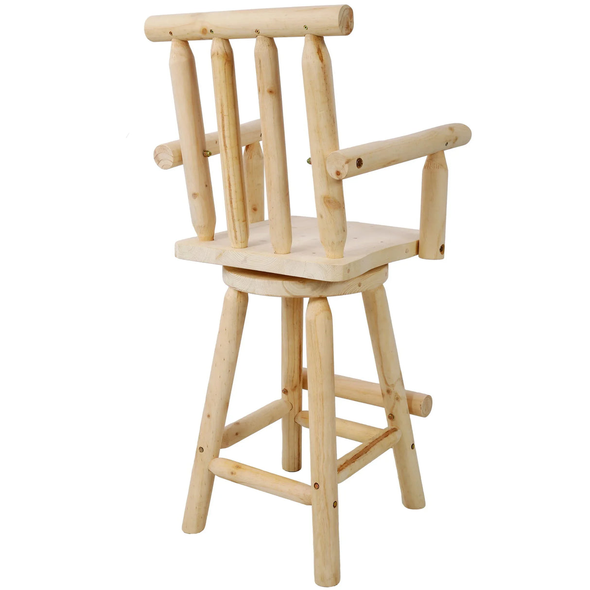 Rustic Bar Stool, Fir Wood Construction, Wide Armrest - Furniture Home Direct