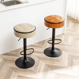 Bar Stool Round Tufted PU Leather Adjustable Height Brown - Furniture Home Direct