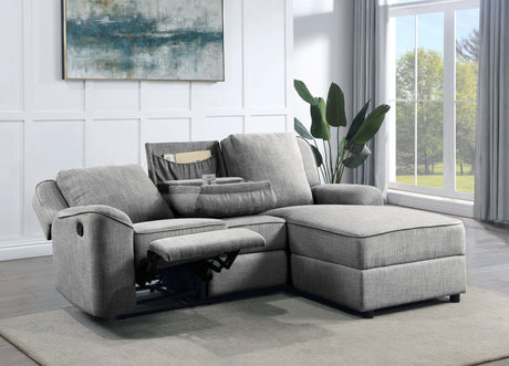 Destiny - Linen Sectional Sofa With Dropdown Table - Gray - Furniture Home Direct