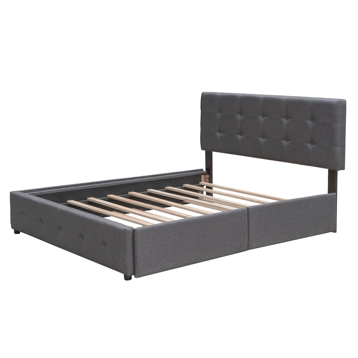 Upholstered Platform Bed With Classic Headboard And Drawers, No Box Spring Needed - Furniture Home Direct