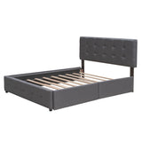 Upholstered Platform Bed With Classic Headboard And Drawers, No Box Spring Needed - Furniture Home Direct