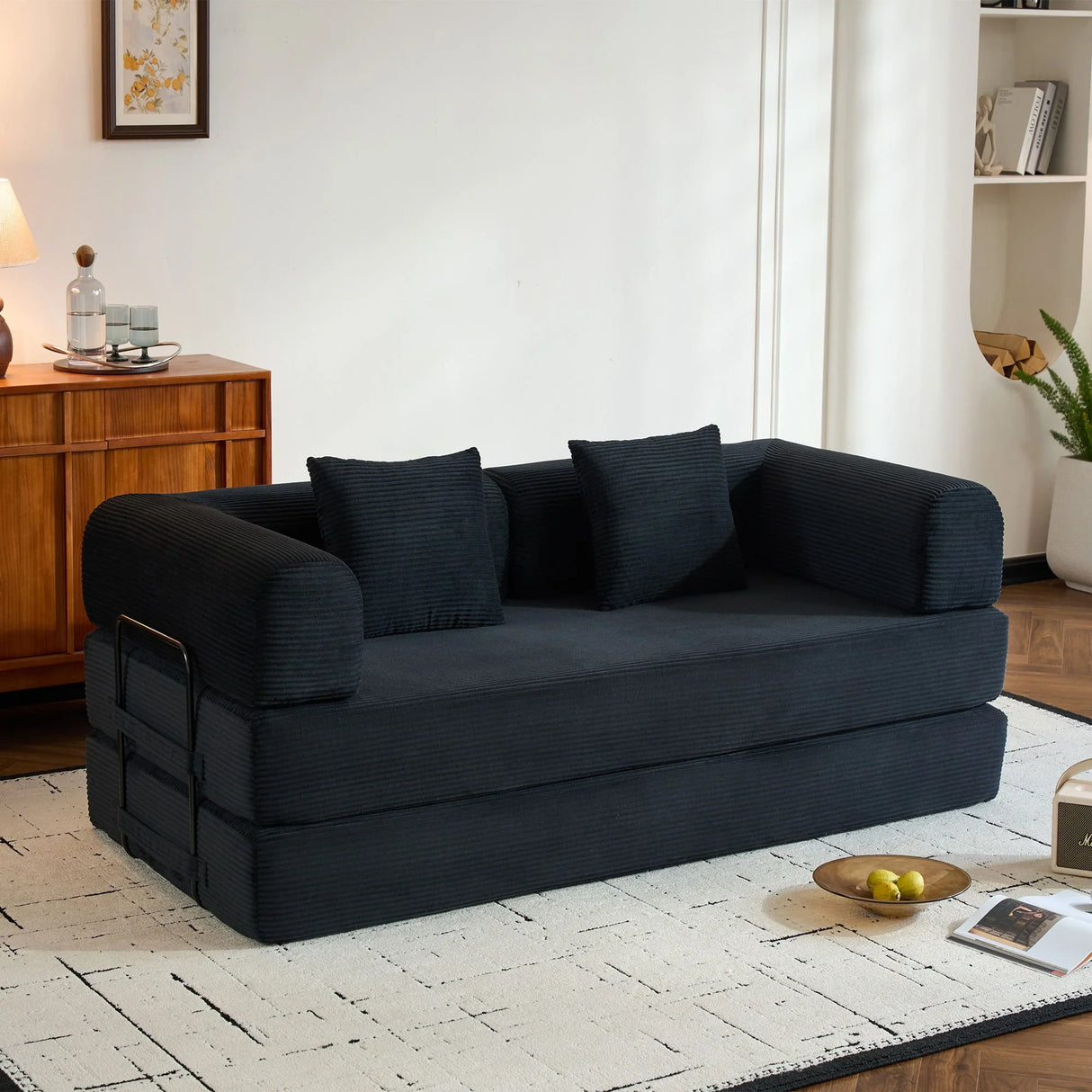 Convertible Sleeper Sofa Bed With Cylindrical Pillow, With Fixed Shape Frame - Furniture Home Direct