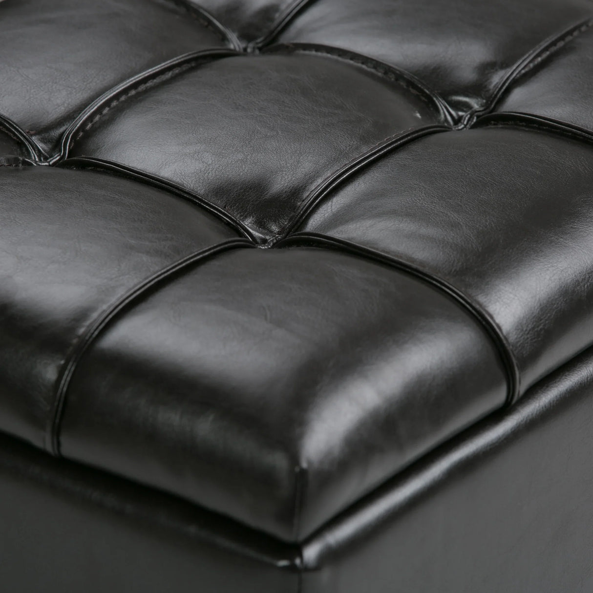 Storage Ottoman Set Tufted Faux Leather Soft Dark Brown - Furniture Home Direct