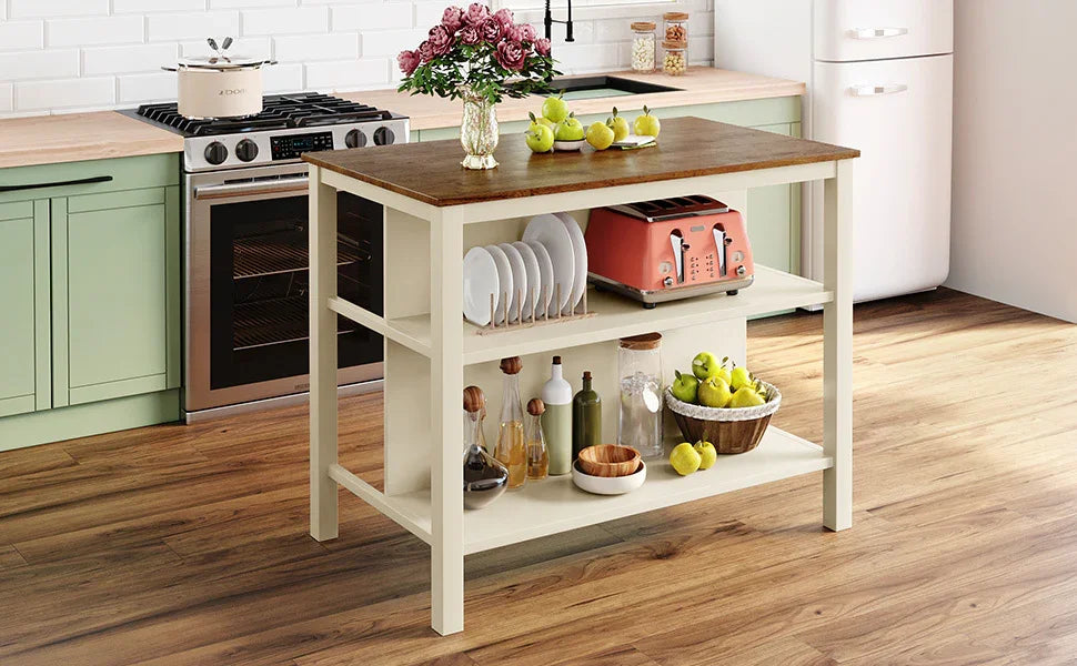 Kitchen Island Set With Stools 45 Inch Top Walnut Off White - Furniture Home Direct
