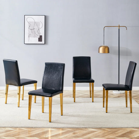 Dining Chairs Four Modern PU Leather Gold Legs Black - Furniture Home Direct