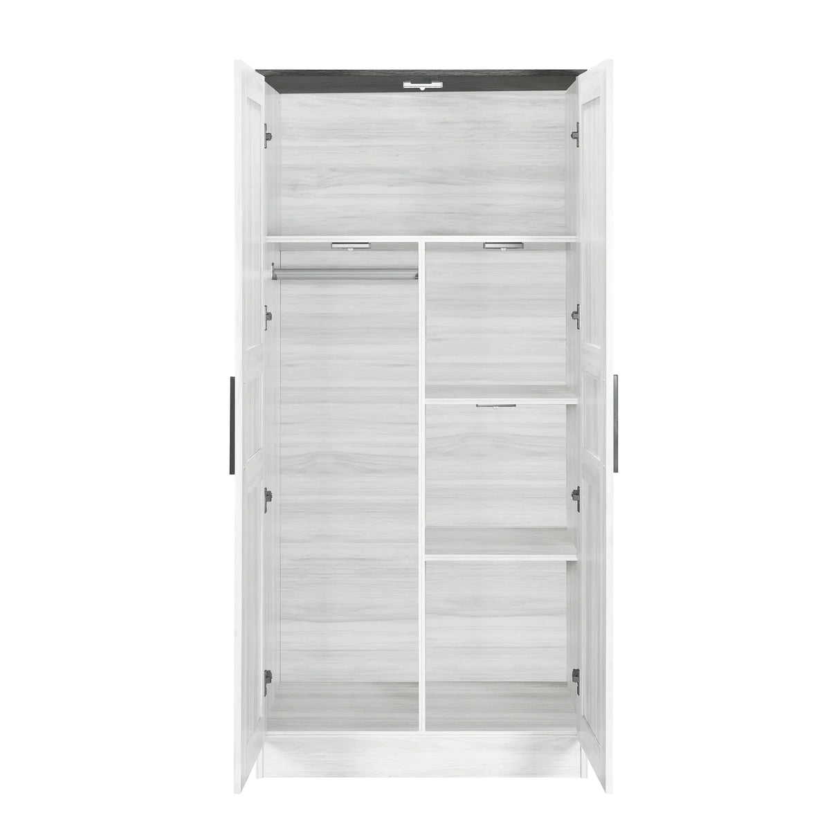 2-Door Wardrobe Armoire with LED and 4 Storage Shelves, Grey - Furniture Home Direct