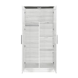 2-Door Wardrobe Armoire with LED and 4 Storage Shelves, Grey - Furniture Home Direct
