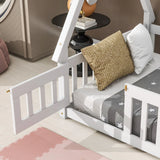 Tent-Shaped Floor Bed, With Guardrails, Slats, Door - Furniture Home Direct