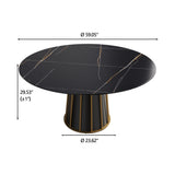 Modern Artificial Stone Round Metal Iron Base Dining Table, Can Accommodate 8 People, (Not Including Chairs) - Black - Furniture Home Direct