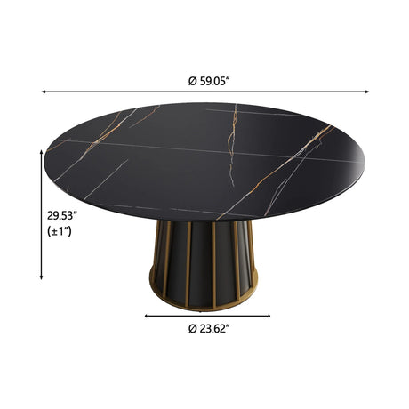 Modern Artificial Stone Round Metal Iron Base Dining Table, Can Accommodate 8 People, (Not Including Chairs) - Black - Furniture Home Direct