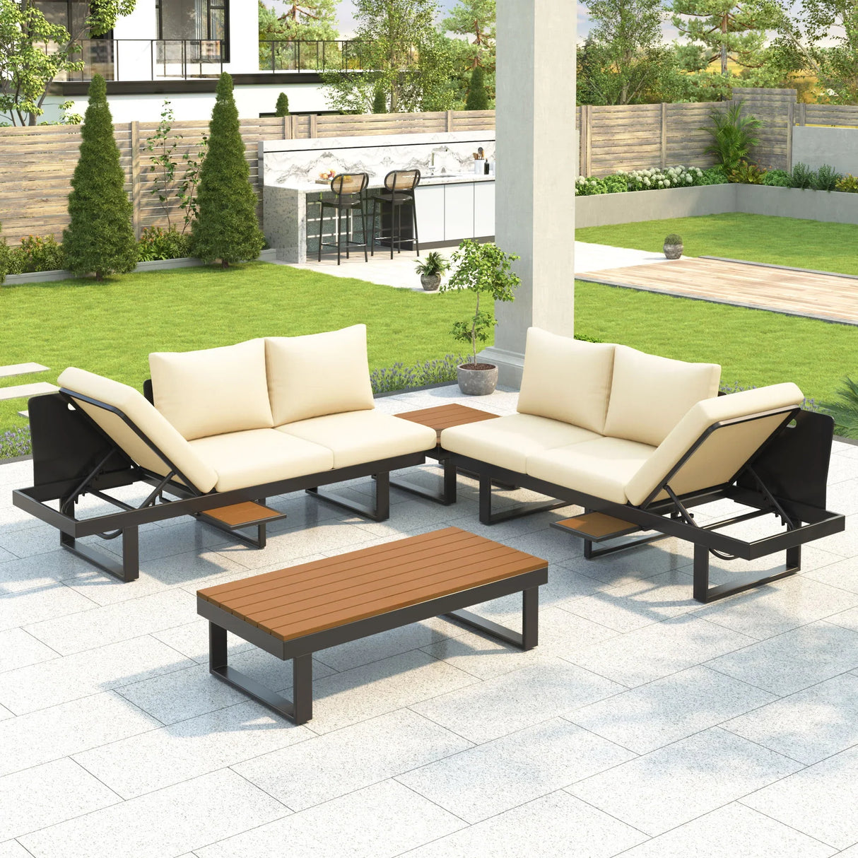 Outdoor Sectional Sofa Set With Adjustable Reclining Seats - Furniture Home Direct