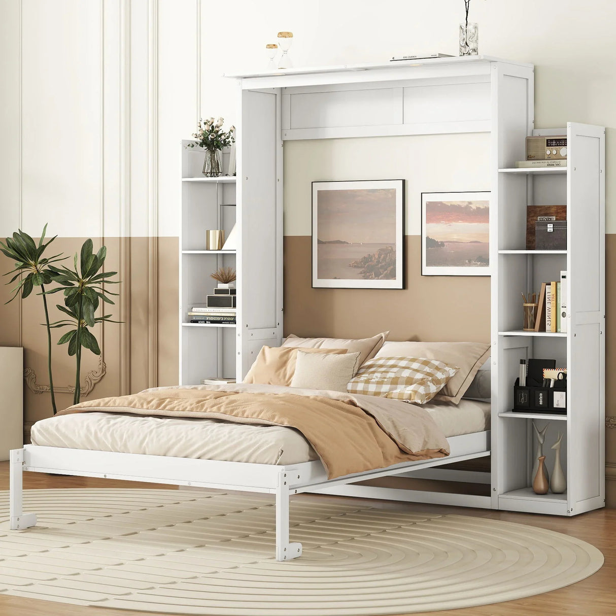 Wall Murphy Bed With Shelves And LED Lights - Furniture Home Direct