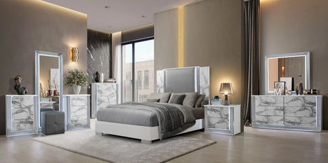 Moon 5 Piece White Marble King Bedroom Set(Inludes King Bed,Dresser,Mirror,Nightstand,Chest) - Furniture Home Direct