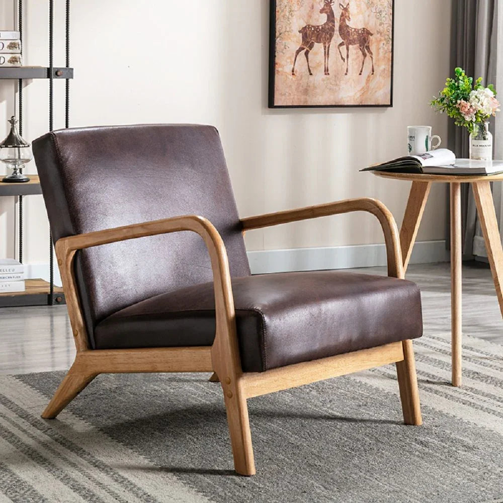Classic Mid-Century Modern Accent Chairs, Open Framed Armchair With Cushioning Brown - Dark Brown - Furniture Home Direct