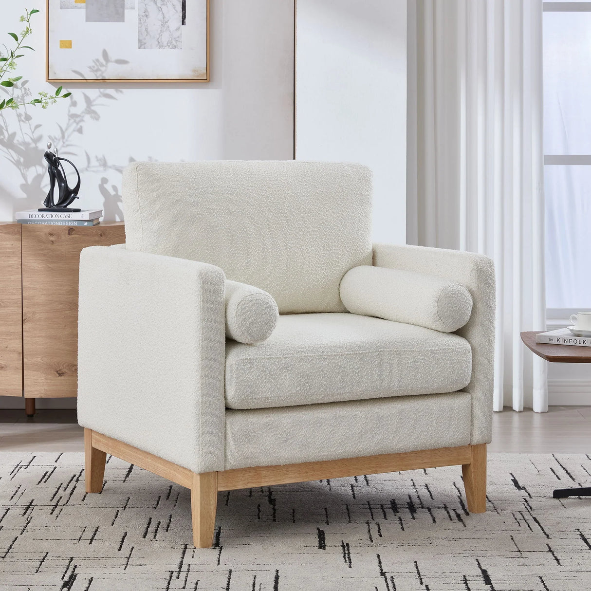 Wide Modern Performance Accent Chair With Natural Legs - Furniture Home Direct
